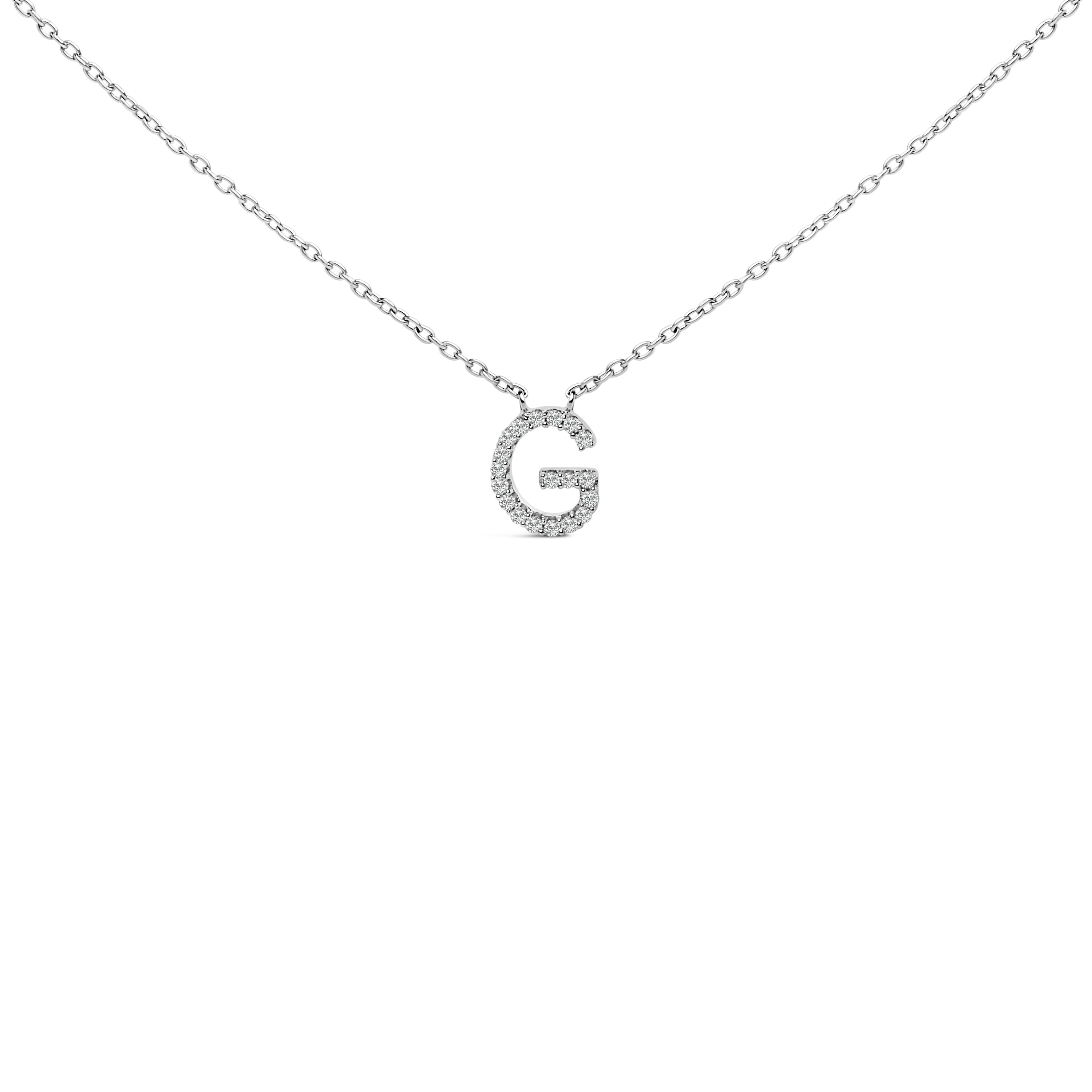 10K White Gold Diamond Accent "A" Block Initial Pendant Necklace
