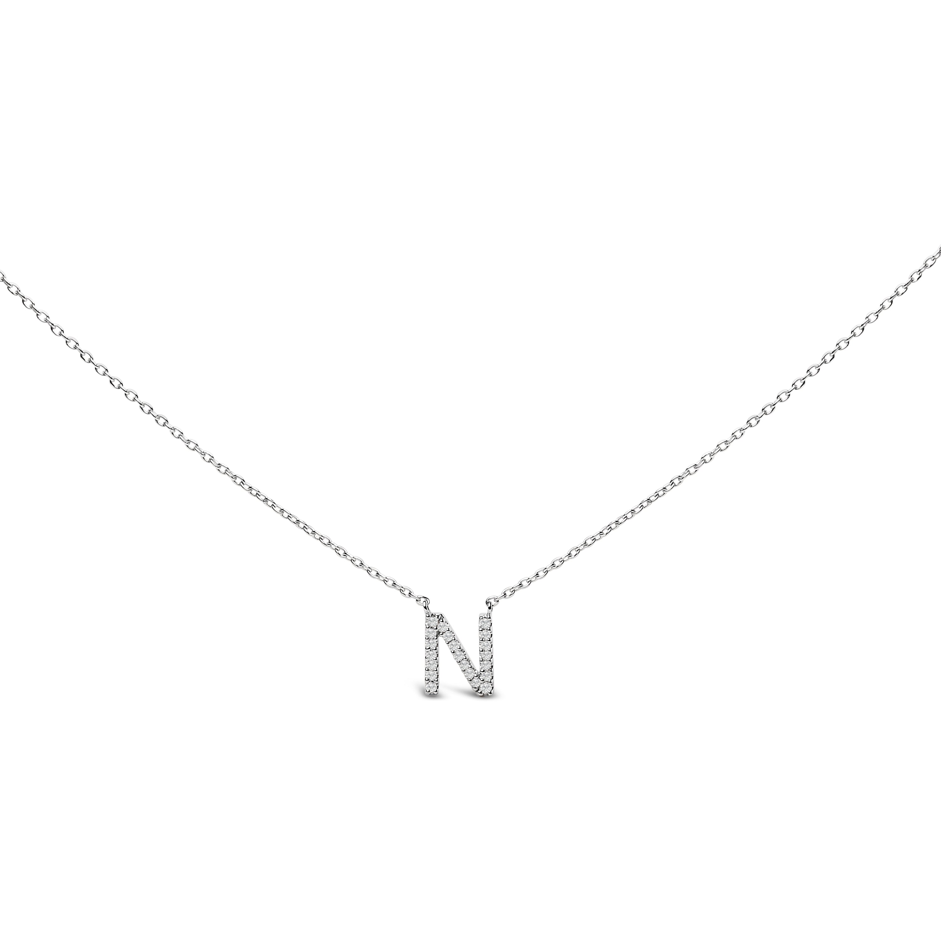 10K White Gold Diamond Accent "A" Block Initial Pendant Necklace
