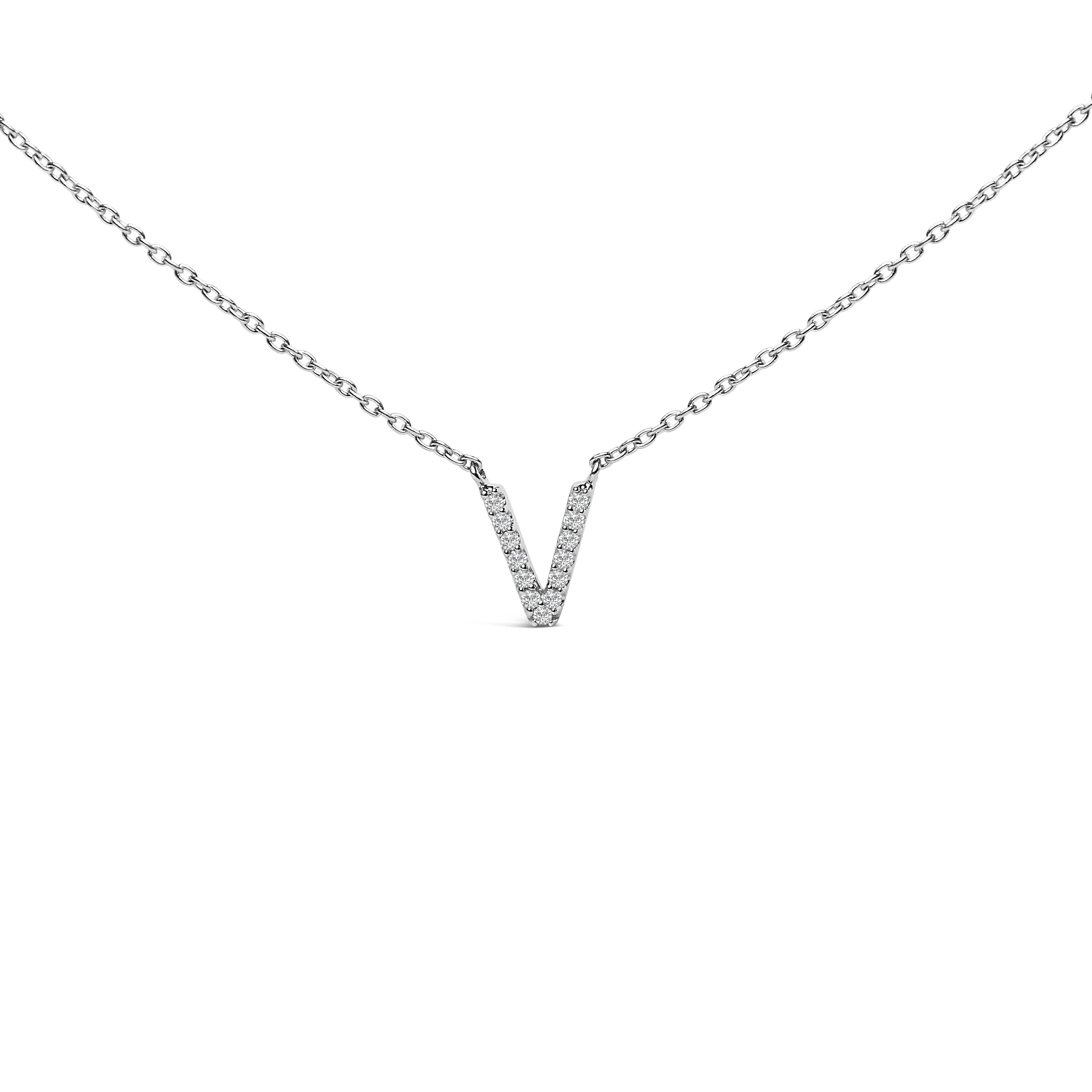 10K White Gold Diamond Accent "A" Block Initial Pendant Necklace