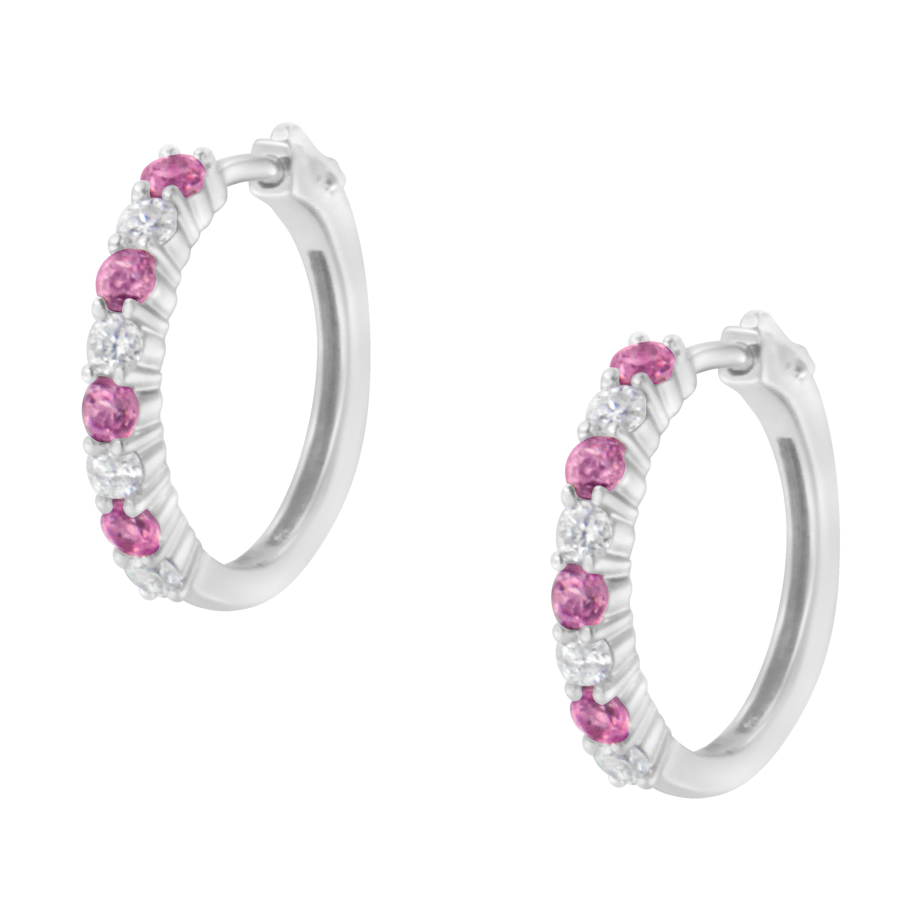 10K White Gold, ½ Cttw Diamond, & ½ Cttw Lab-Grown Blue Sapphire Leverback Hoop Earrings (H-I Color, I1-I2 Clarity)