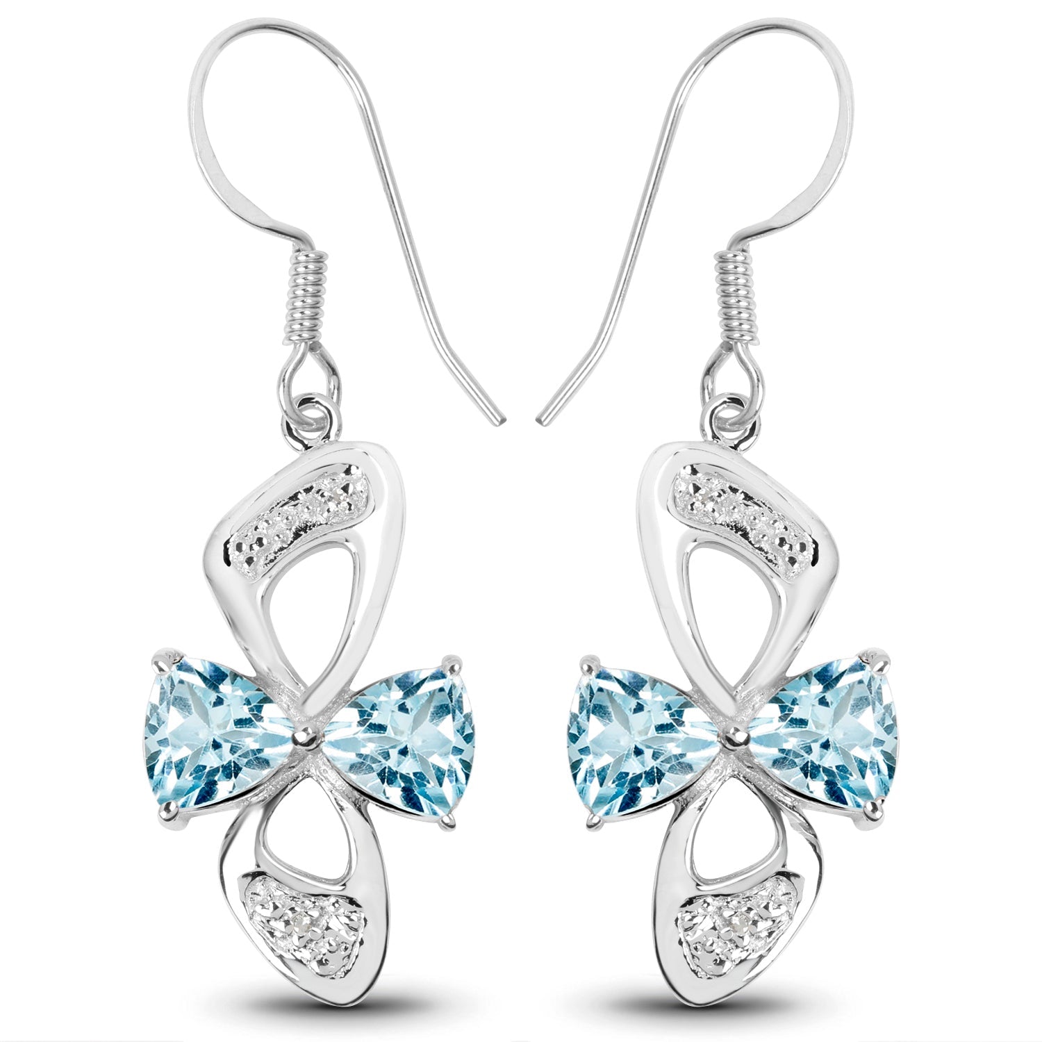 5.06 Carat Genuine Blue Topaz and White Topaz .925 Sterling Silver Earrings