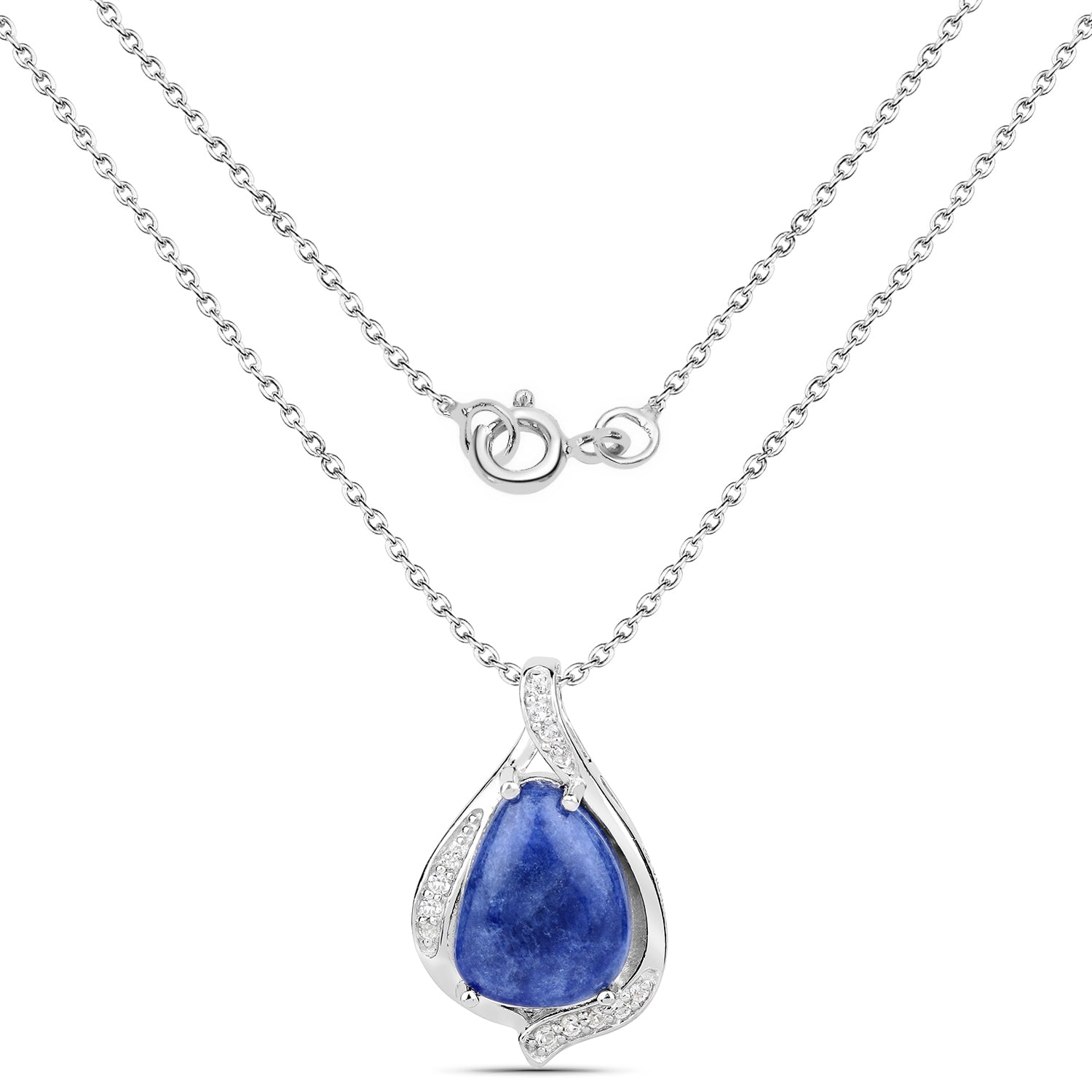 2.39 Carat Genuine Blue Aventurine and White Topaz .925 Sterling Silver Pendant