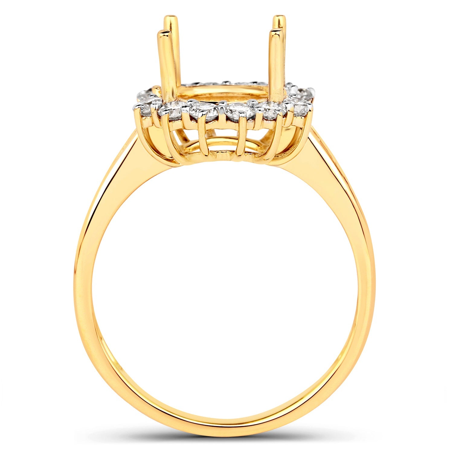 0.58 Carat Genuine White Diamond 14K Yellow Gold Semi Mount Ring - holds 9.00mm Round Gemstone