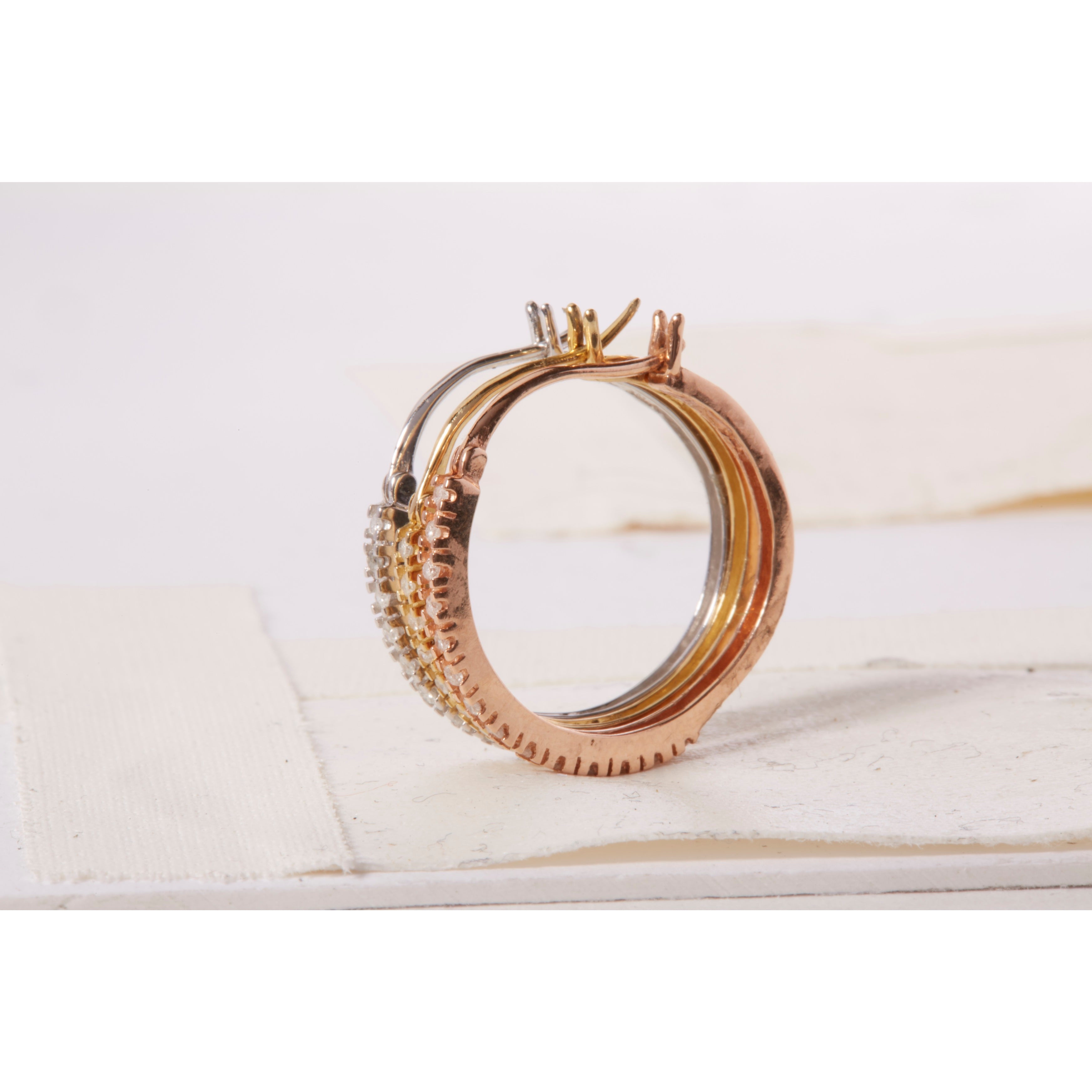 14K Tri-Toned Gold 1/3 Cttw Diamond Triple Hoop Earrings (I-J Color, I2-I3 Clarity) - 22 MM