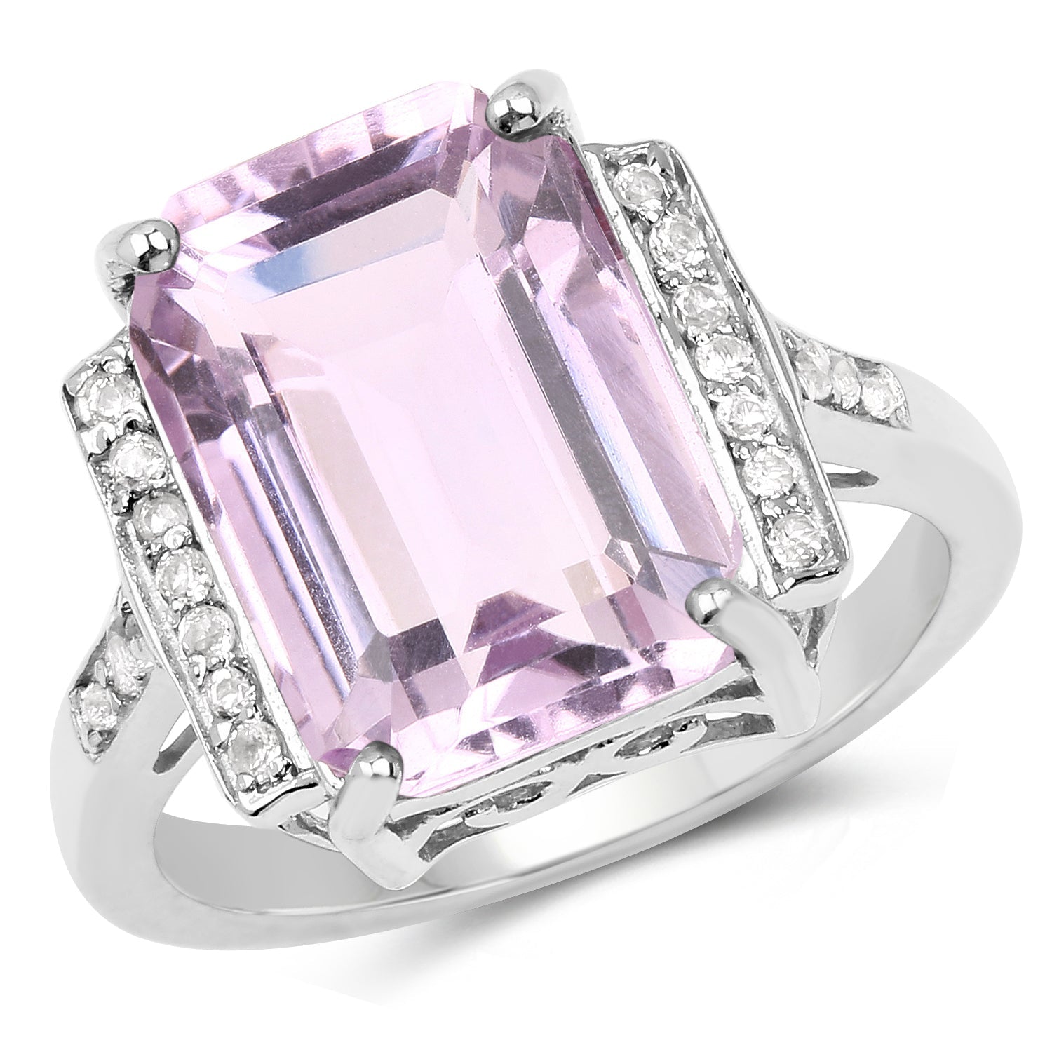 6.33 Carat Genuine Amethyst & White Topaz .925 Sterling Silver Ring