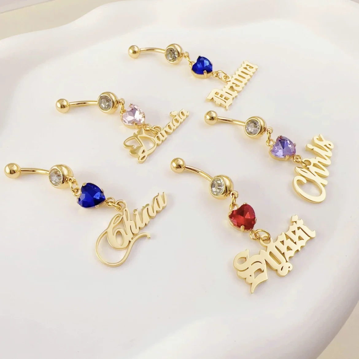 DUOYING Bling Birthstone Belly Ring Custom Name Belly Button Stud Nameplate Charming Body Jewelry Piercing For Women Gift