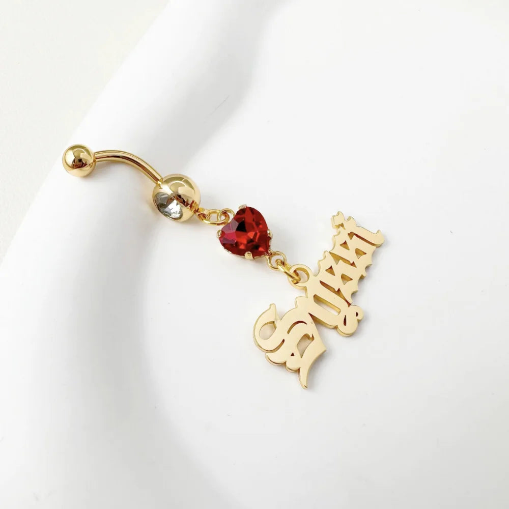 DUOYING Bling Birthstone Belly Ring Custom Name Belly Button Stud Nameplate Charming Body Jewelry Piercing For Women Gift