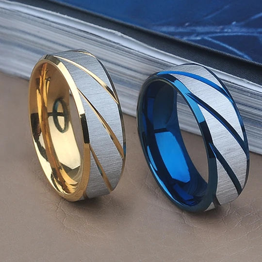 New Trend Stripe Frosted Matte Stainless Steel Rings For Men Twill Wave Simple Ring Finger Jewelry Party Gift Accessories
