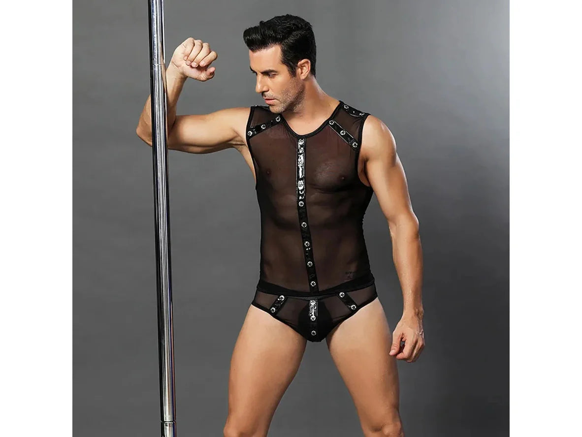 Gay Bodysuits | Sexy Mesh Black Uniform Costume