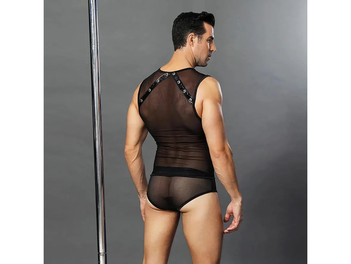 Gay Bodysuits | Sexy Mesh Black Uniform Costume