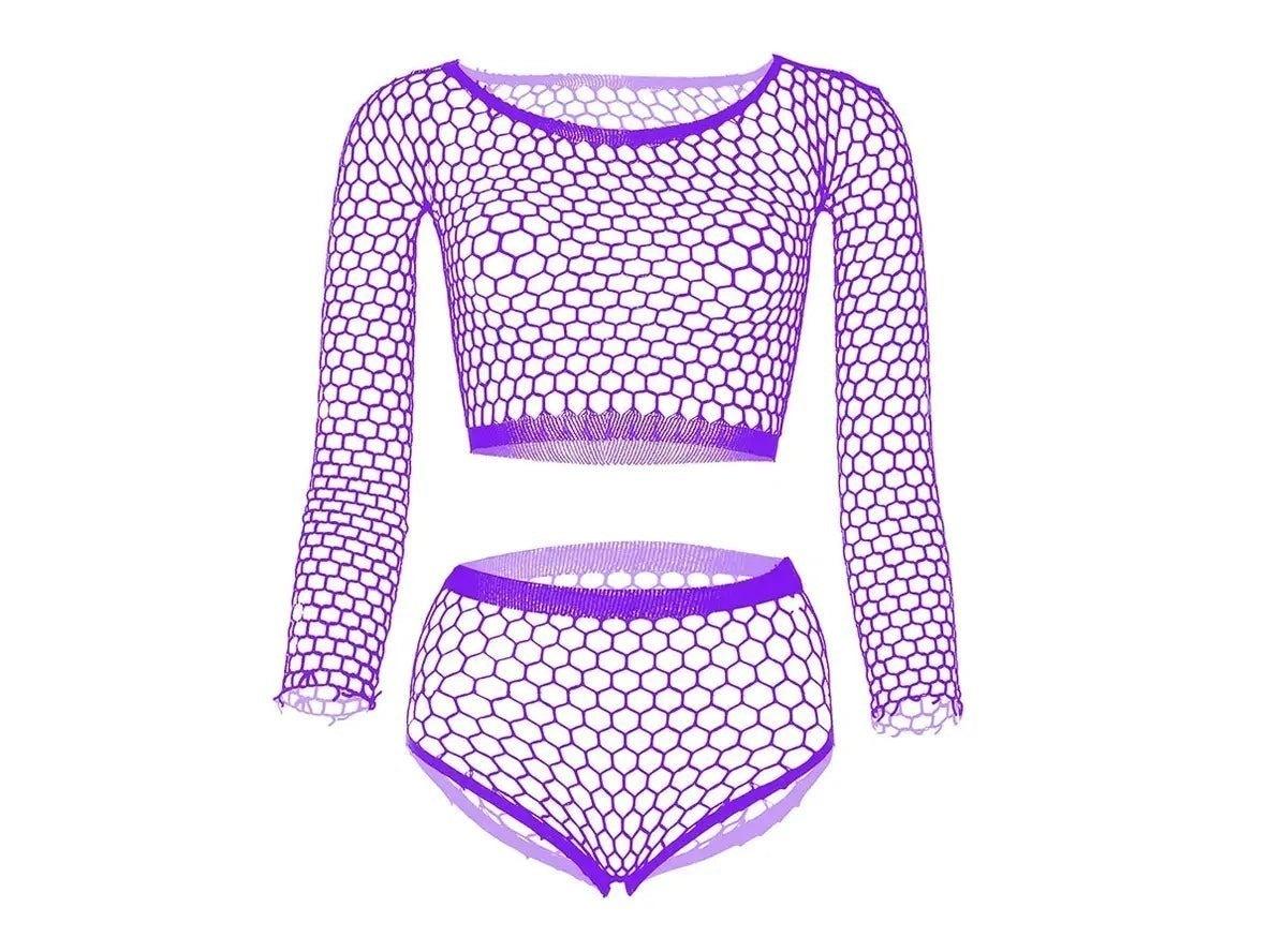 Gay Lingerie | Mesh See-Through Fishnet Crop Top + Briefs 2pcs