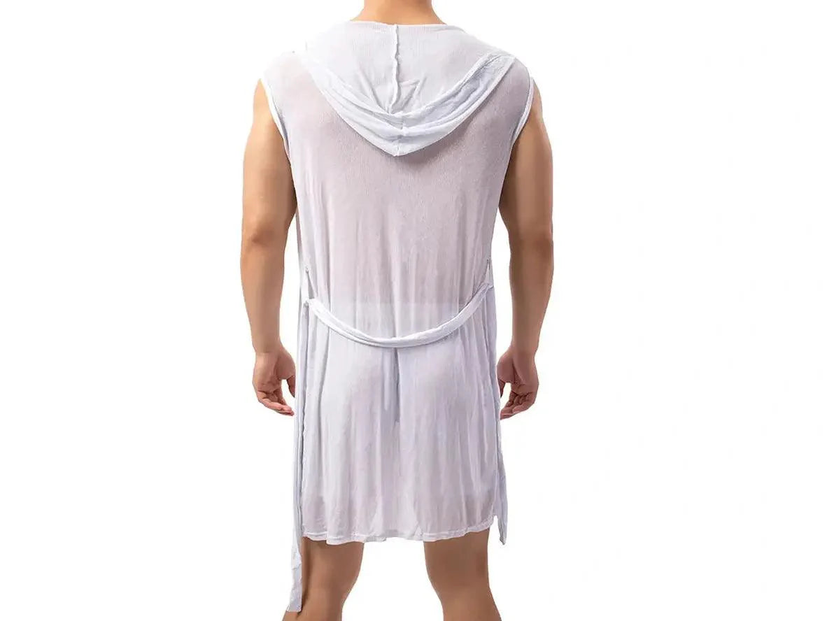 Gay Loungewear | Mesh Sleeveless Loose Hooded Bathrobe