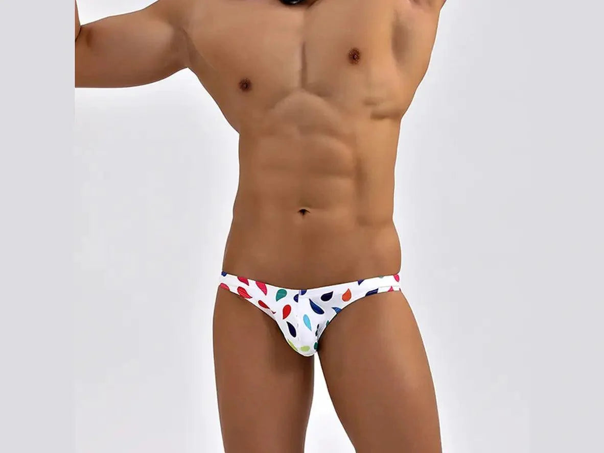 Gay Swim Bikinis | Ultra Low-Rise Hot White Print Summer Swim Bikinis