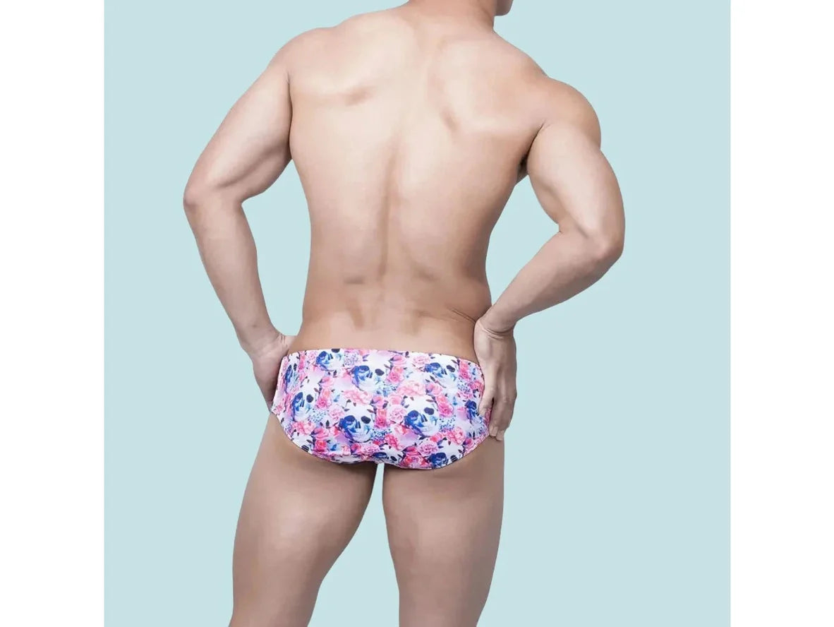 Gay Swim Briefs | Hot Pink Skeleton Print Pushup Pad Swim Briefs