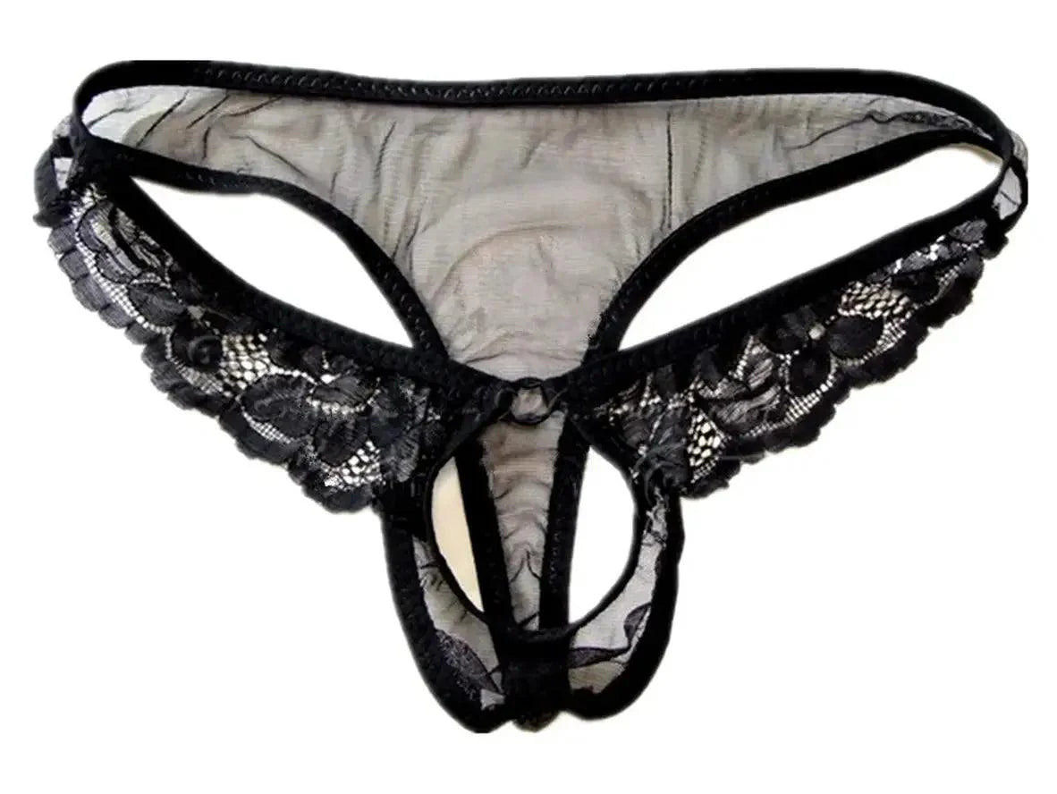 Gay Thongs | Open Crotch Lace Transparent Thongs