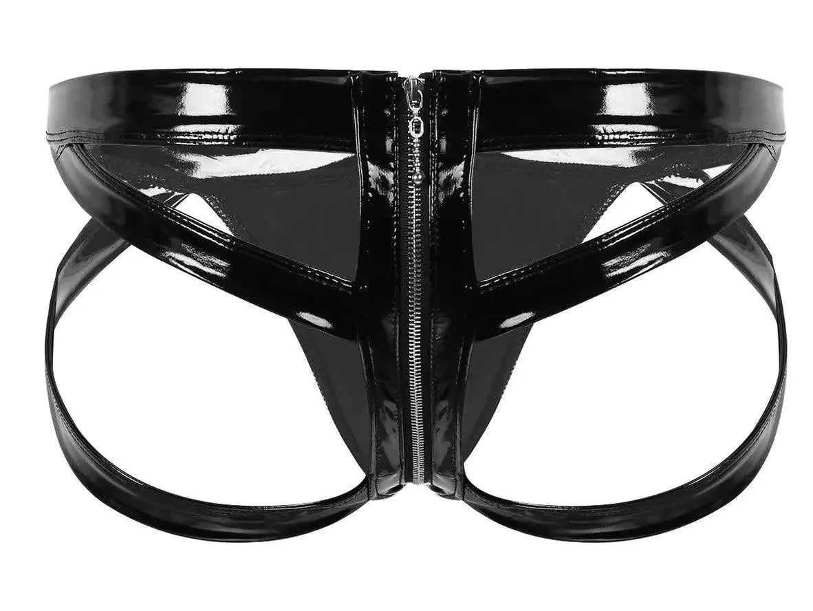 Gay Thongs | Wet Look Faux Leather Double-Ended Zipper Thongs