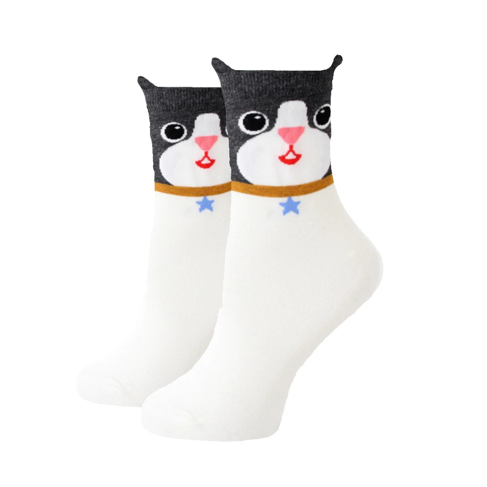 Women Socks New Funny Cute Cartoon Animal Cat Dog Parrot Novelty Harajuku Kawaii Happy Art Socks Cotton Fashion Harajuku Socks