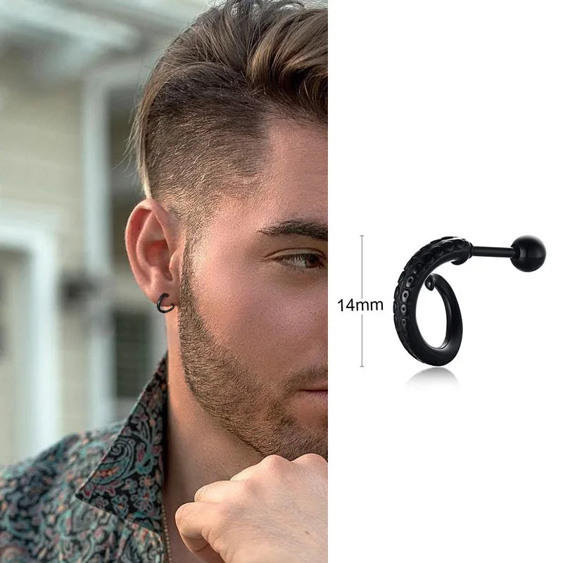 SINGLE SILVER COLOR DAGGER EARRING MEN STAINLESS STEEL SWORD HUGGIE HOOPS EARRINGS COOL FASHION ROCK TATTOO MEN JEWELRY