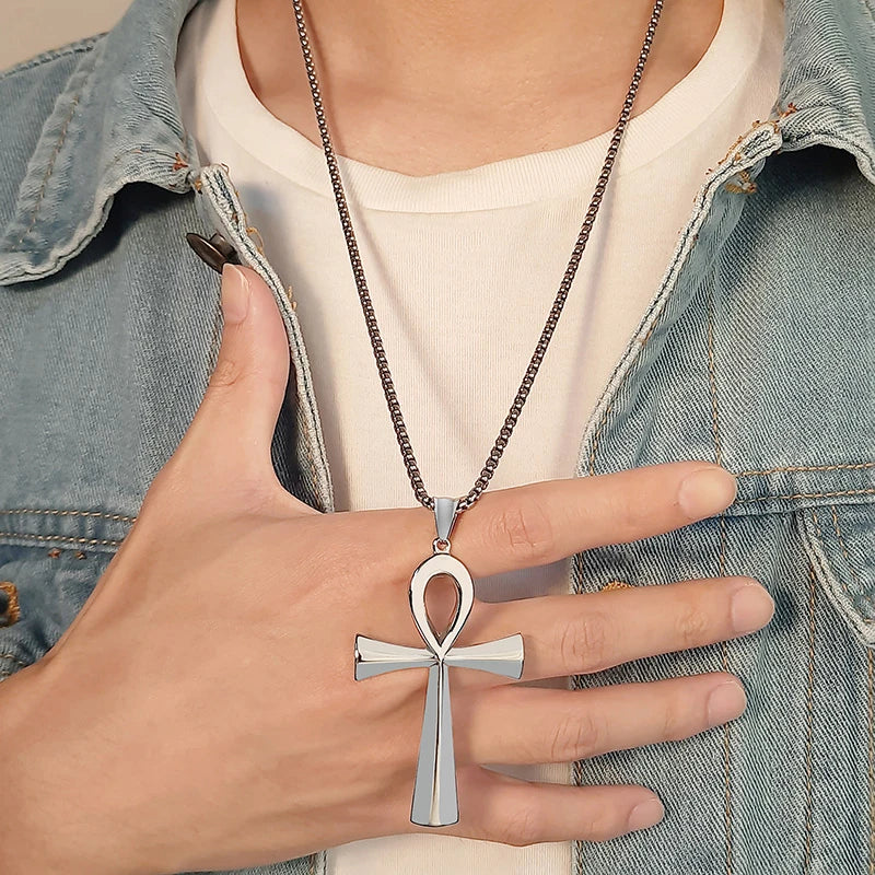 Vnox Religion Egyptian Ankh Crucifix Necklaces Stainless Steel Symbol of Life Cross Pendants Prayer Gifts Jewelry