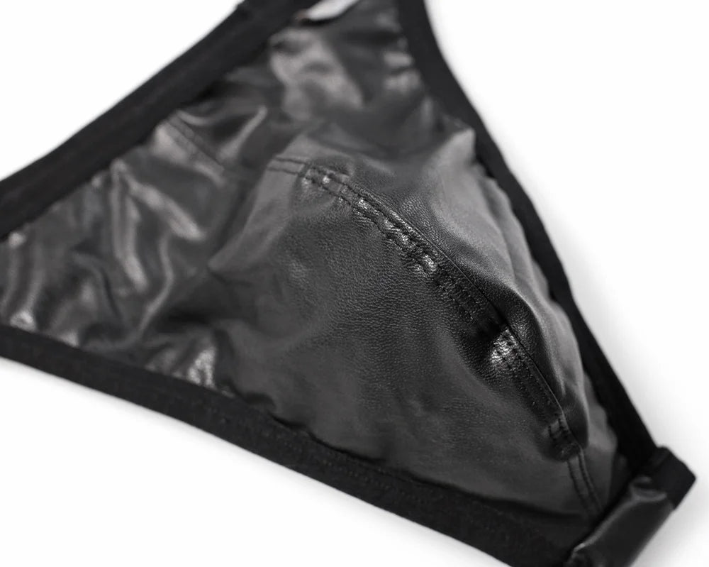BRAVE PERSON Men Briefs Sexy Underwear Men Thongs Imitation Leather Fabric Double Belts Design Sissy Panties Thongs for Man