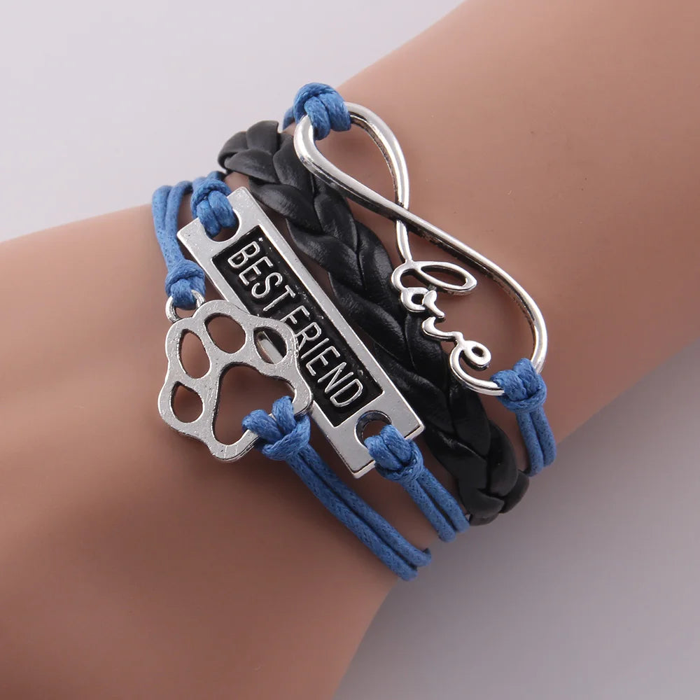 Infinity Love Pet Paw Charm Dog Bracelet Blue