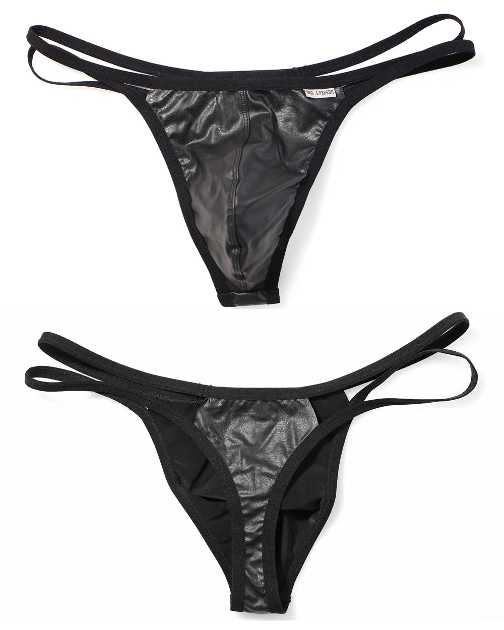 BRAVE PERSON Men Briefs Sexy Underwear Men Thongs Imitation Leather Fabric Double Belts Design Sissy Panties Thongs for Man
