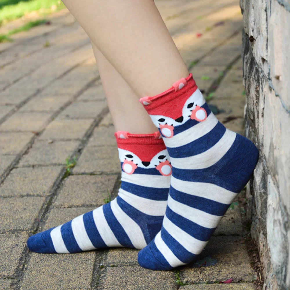 Women Socks New Funny Cute Cartoon Animal Cat Dog Parrot Novelty