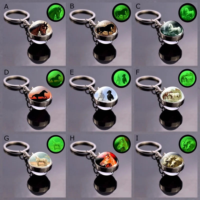 Glow In The Dark Horse Keychain Glowing Horse Stuff Luminous Horses Glass Ball Key Chain Crazy Horse Lovers Gifts Key Rings