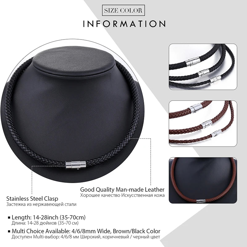 Leather Necklace Choker for Men Women Black Brown Rope Choker Necklaces Wholesale Dropshipping Jewelry 4/6/8mm DUNM09A