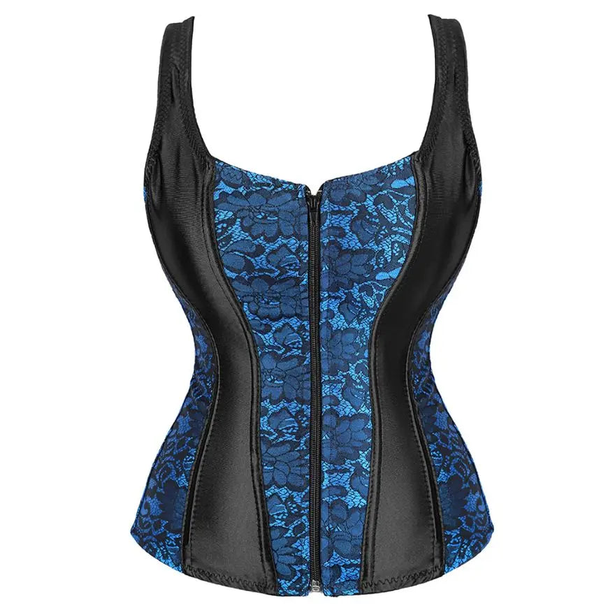 Steampunk Straps Overbust Corset With Cup Zipper Sexy Jacquard Floral Corset Waist Cincher Bustier Lingerie Top Plus Size