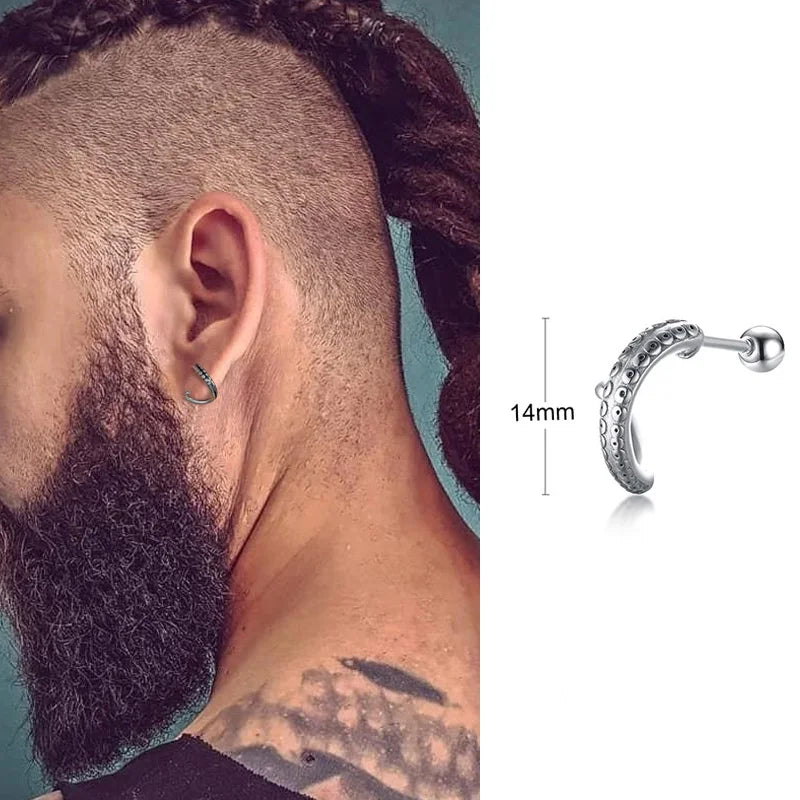 SINGLE SILVER COLOR DAGGER EARRING MEN STAINLESS STEEL SWORD HUGGIE HOOPS EARRINGS COOL FASHION ROCK TATTOO MEN JEWELRY