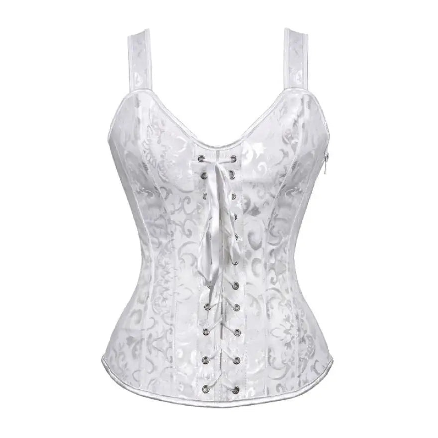 Steampunk Straps Overbust Corset With Cup Zipper Sexy Jacquard Floral Corset Waist Cincher Bustier Lingerie Top Plus Size