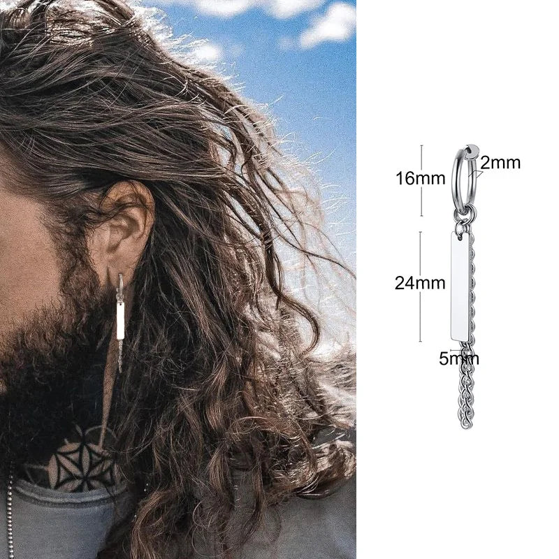SINGLE SILVER COLOR DAGGER EARRING MEN STAINLESS STEEL SWORD HUGGIE HOOPS EARRINGS COOL FASHION ROCK TATTOO MEN JEWELRY