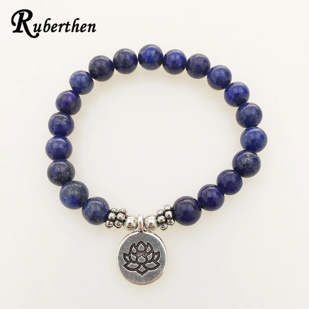 Ruberthen High Quality Lapis Lazuli Bracelet Natural Gemstone Bead Mens Bracelet Throat Chakra Spiritual Gift for Him