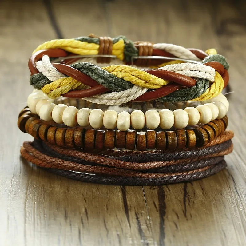 Vnox Mix 4Pcs/ Set Braided Wrap Leather Bracelets for Men Women