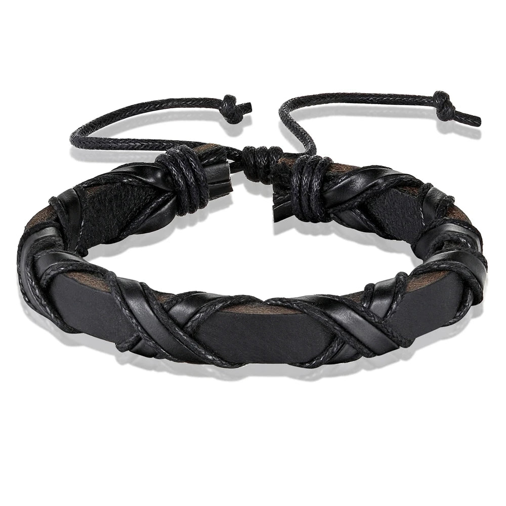 Black/Brown Faux Leather Bracelet Punk Men Jewelry