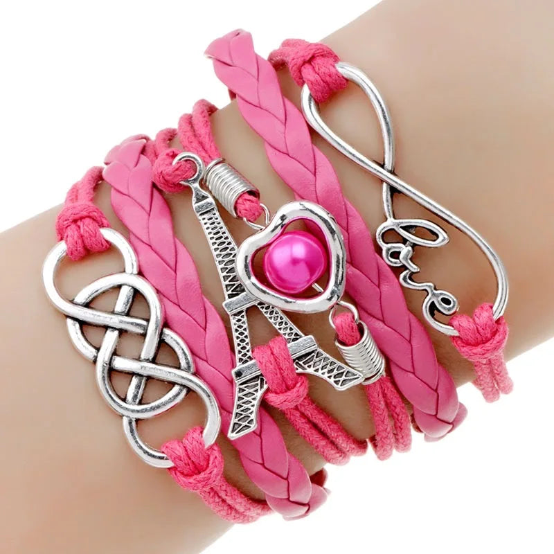 Multilayer Paris Eiffel Tower Love Infinity Knot Bracelet