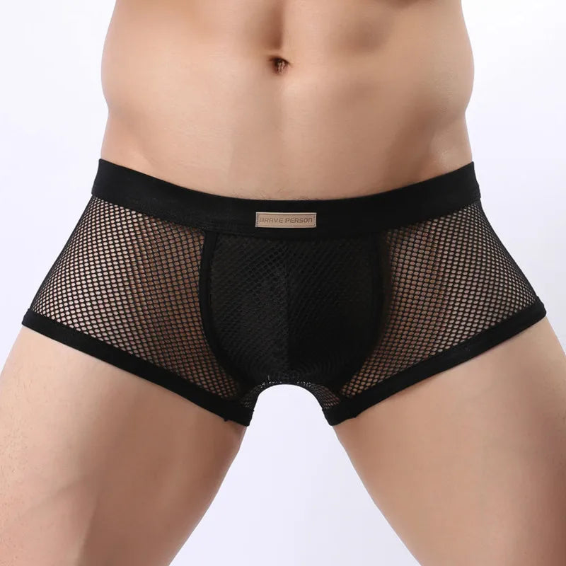 BRAVE PERSON Underwear Men's Boxers Breathable Mesh Hollow Boxer Shorts Sexy Underwear Panties Transparent Men Boxers B1150