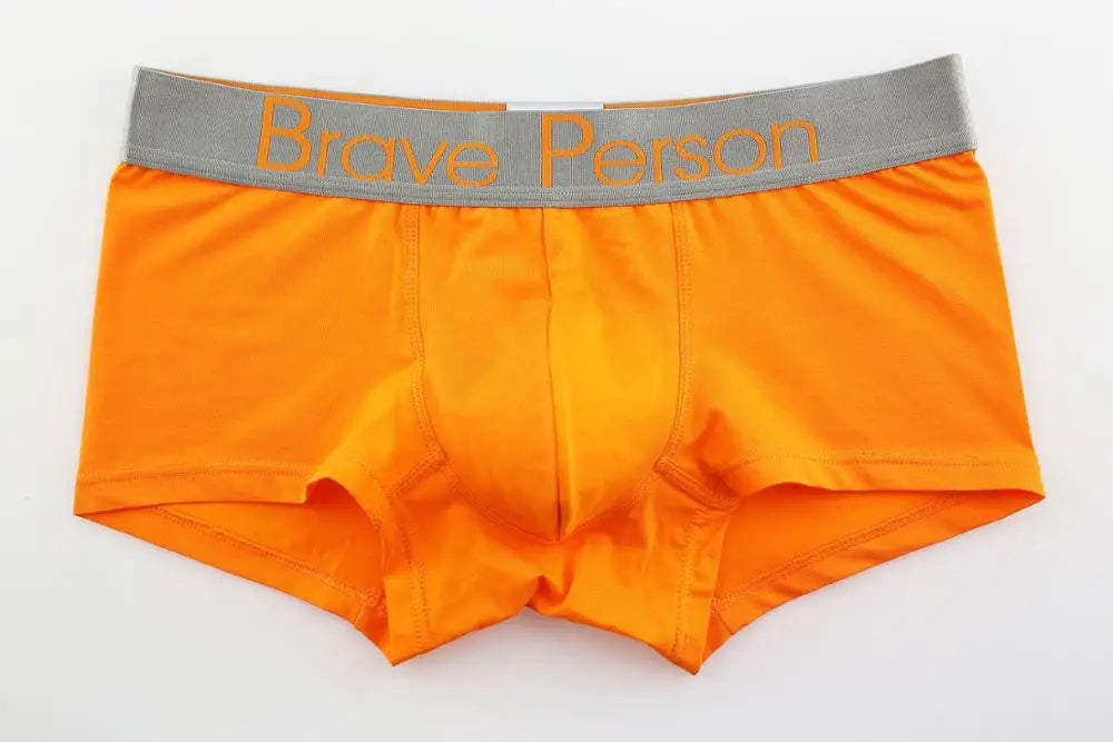 BRAVE PERSON Men's Solid Color Underwear Male Boxer Shorts Cotton Underpants Fashion Sexy Boxers for Men
