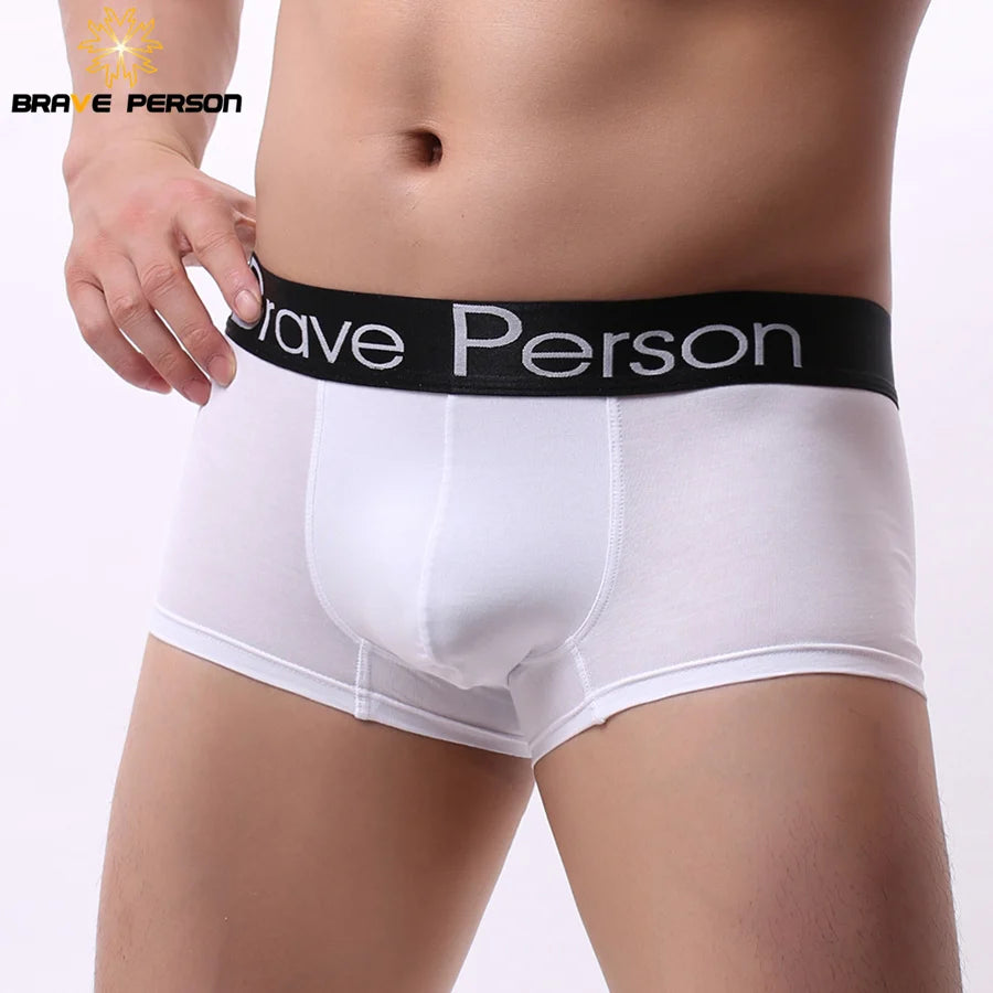 BRAVE PERSON Men's Solid Color Underwear Male Boxer Shorts Cotton Underpants Fashion Sexy Boxers for Men