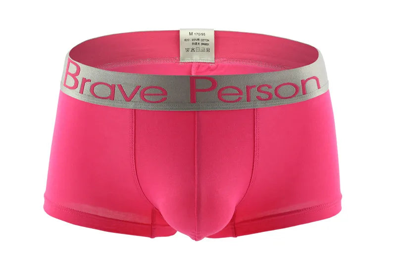BRAVE PERSON Men's Solid Color Underwear Male Boxer Shorts Cotton Underpants Fashion Sexy Boxers for Men