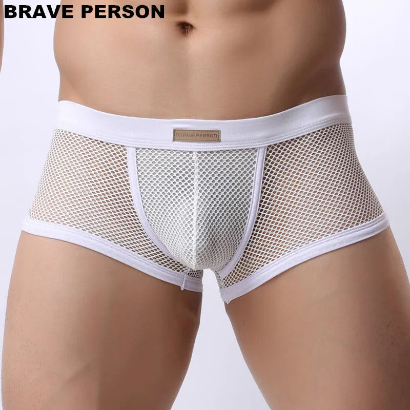 BRAVE PERSON Underwear Men's Boxers Breathable Mesh Hollow Boxer Shorts Sexy Underwear Panties Transparent Men Boxers B1150