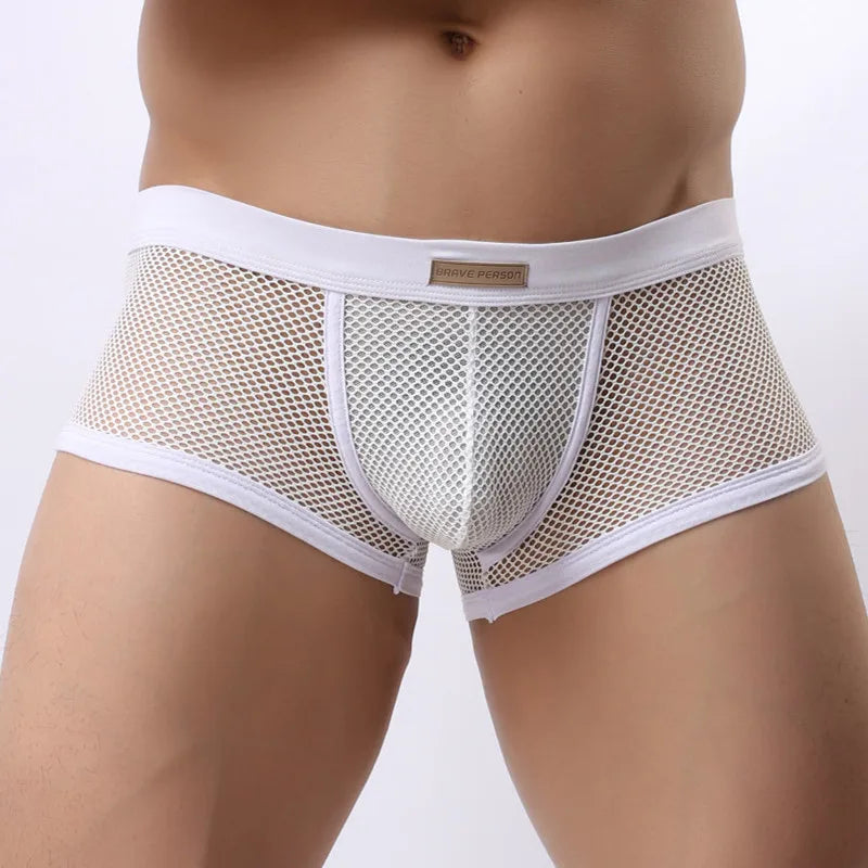BRAVE PERSON Underwear Men's Boxers Breathable Mesh Hollow Boxer Shorts Sexy Underwear Panties Transparent Men Boxers B1150