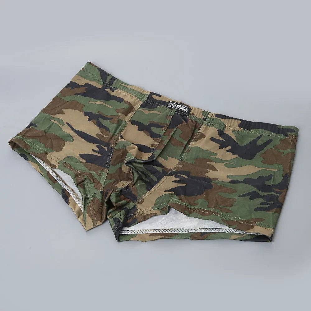 CLEVER-MENMODE Men Low Rise Shorts Boxer Sexy Men's Soft Underwear Camouflage Boxers Trunks Underpants Lingerie Stretch homem