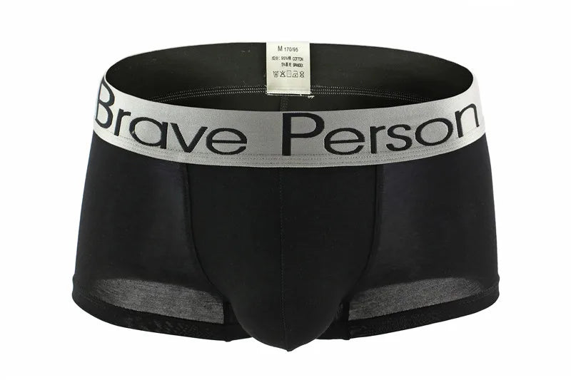 BRAVE PERSON Men's Solid Color Underwear Male Boxer Shorts Cotton Underpants Fashion Sexy Boxers for Men