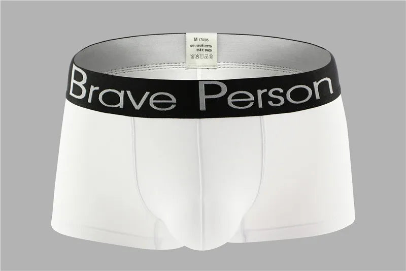 BRAVE PERSON Men's Solid Color Underwear Male Boxer Shorts Cotton Underpants Fashion Sexy Boxers for Men