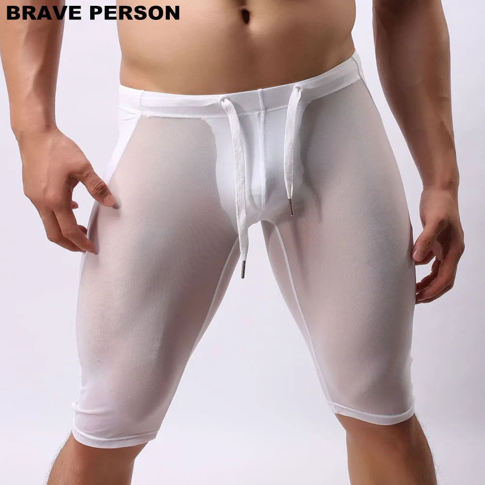 BRAVE PERSON Men's Sexy Transparent Beach Shorts Mens Tights Mesh Swimming Shorts Knee-length Board Shorts Trunks Shorts for Men