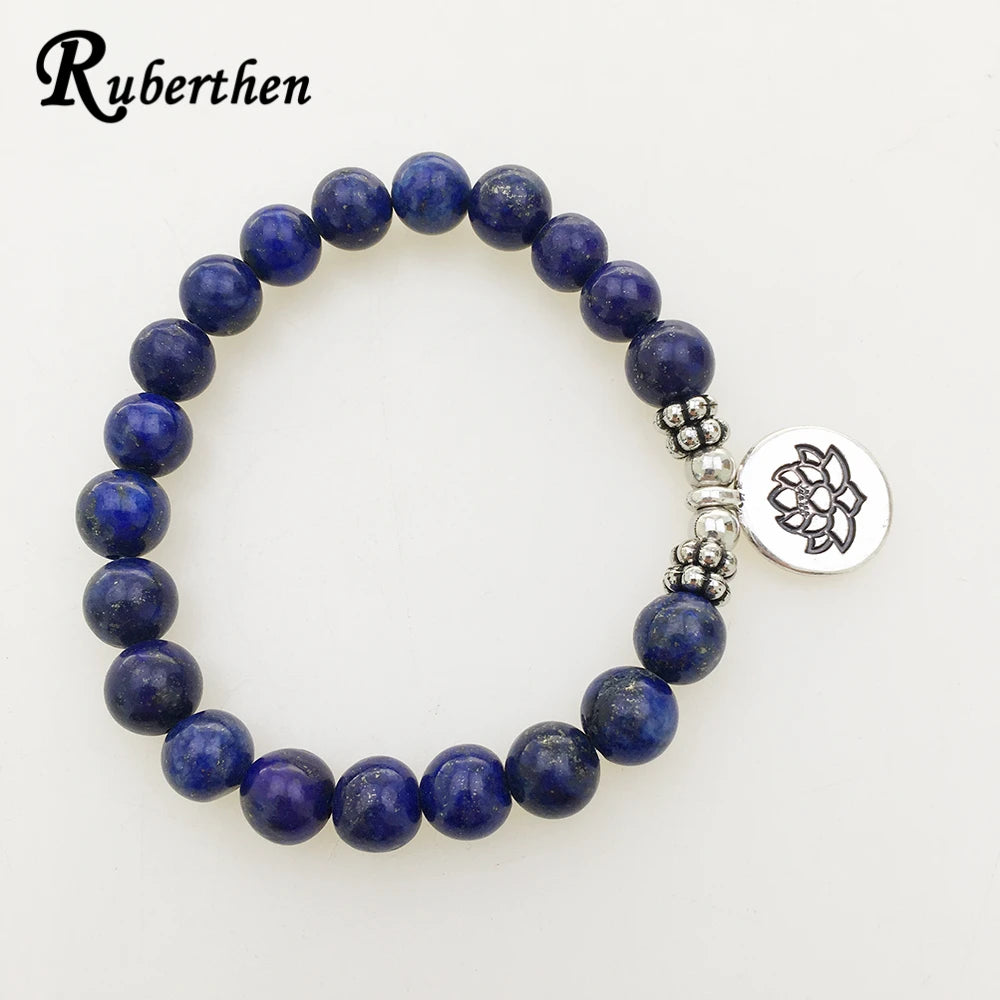 Ruberthen High Quality Lapis Lazuli Bracelet Natural Gemstone Bead Mens Bracelet Throat Chakra Spiritual Gift for Him
