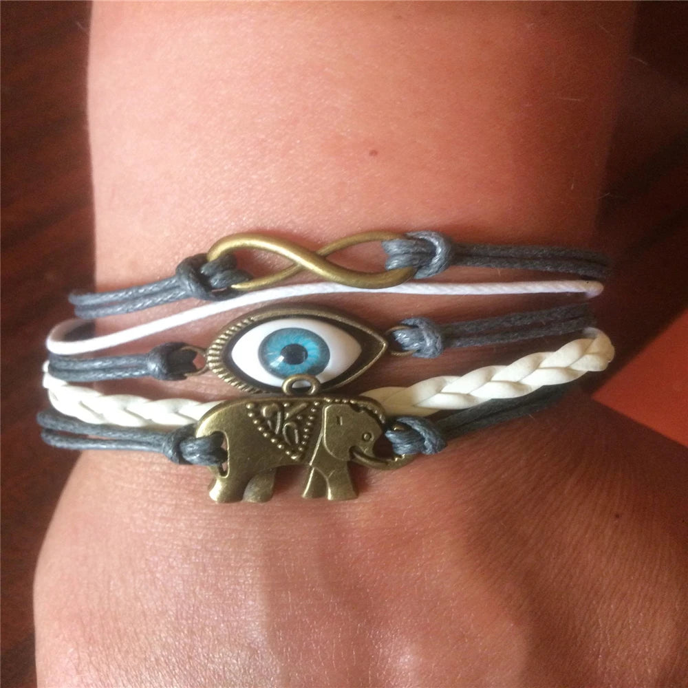 Vintage Elephant Eyes Love Infinity Bracelet for Women Men Gift