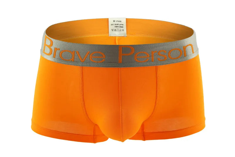 BRAVE PERSON Men's Solid Color Underwear Male Boxer Shorts Cotton Underpants Fashion Sexy Boxers for Men